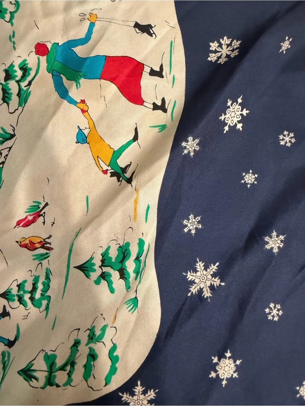 Vintage gap Italian silk Navy and White Winter Scarf - Playful Ski Scene